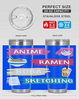 Anime ramen boba sketching212# tumbler showcasing vibrant design and stainless steel construction.
