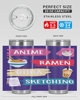 Anime ramen boba sketching212# tumbler showcasing vibrant design and stainless steel construction.