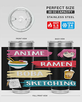 Anime ramen boba sketching212# tumbler showcasing vibrant design and stainless steel construction.