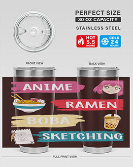 Anime ramen boba sketching212# tumbler showcasing vibrant design and stainless steel construction.