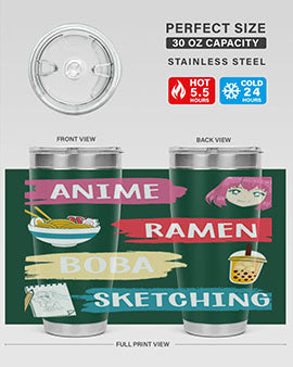 Anime ramen boba sketching212# tumbler showcasing vibrant design and stainless steel construction.