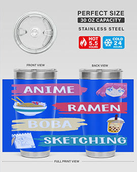 Anime ramen boba sketching212# tumbler showcasing vibrant design and stainless steel construction.