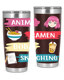 Anime ramen boba sketching212# tumbler showcasing vibrant design and stainless steel construction.