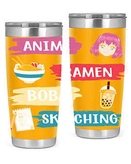 Anime ramen boba sketching212# tumbler showcasing vibrant design and stainless steel construction.