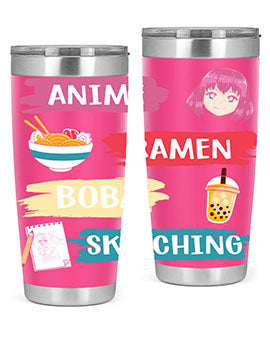 Anime ramen boba sketching212# tumbler showcasing vibrant design and stainless steel construction.