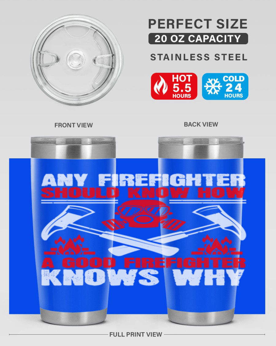 Any Firefighter Tumbler, double wall vacuum stainless steel with copper lining, designed for hot and cold beverages.