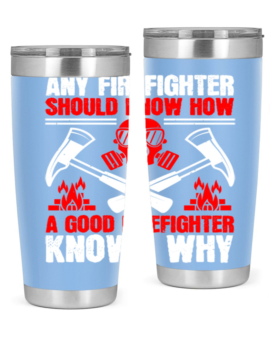 Any Firefighter Tumbler, double wall vacuum stainless steel with copper lining, designed for hot and cold beverages.