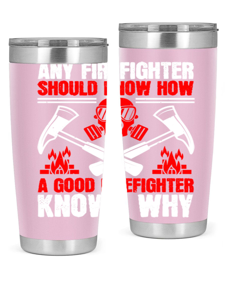 Any Firefighter Tumbler, double wall vacuum stainless steel with copper lining, designed for hot and cold beverages.