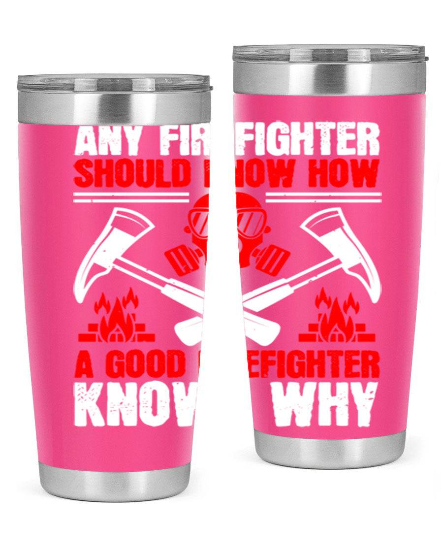 Any Firefighter Tumbler, double wall vacuum stainless steel with copper lining, designed for hot and cold beverages.