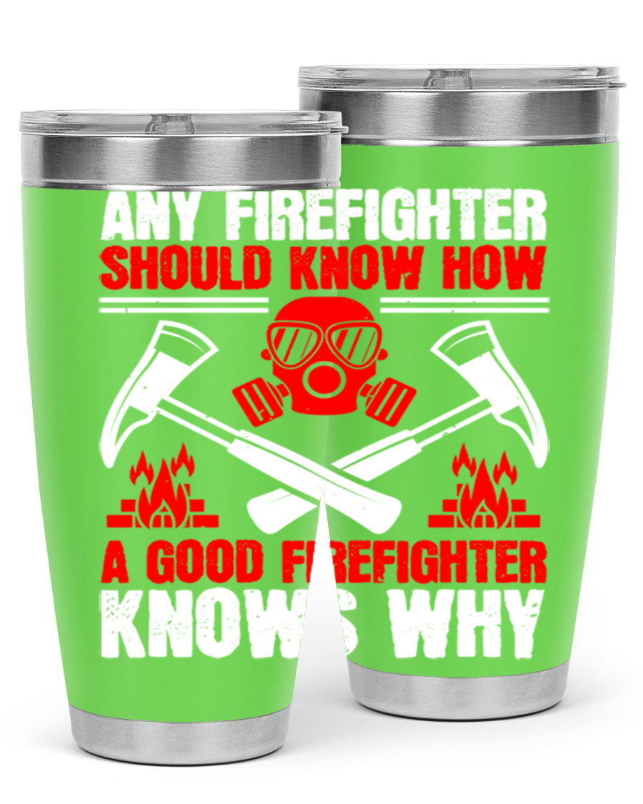 Any Firefighter Tumbler, double wall vacuum stainless steel with copper lining, designed for hot and cold beverages.