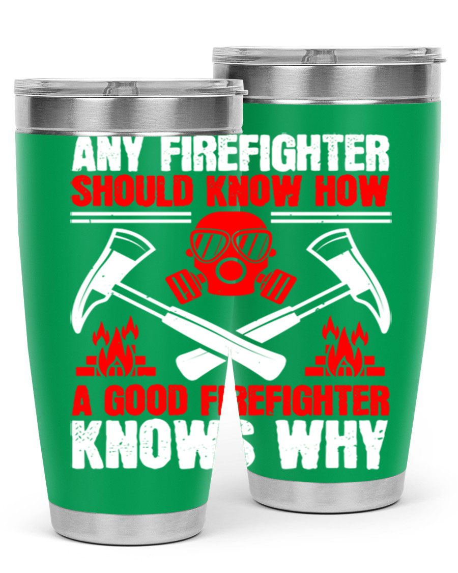 Any Firefighter Tumbler, double wall vacuum stainless steel with copper lining, designed for hot and cold beverages.
