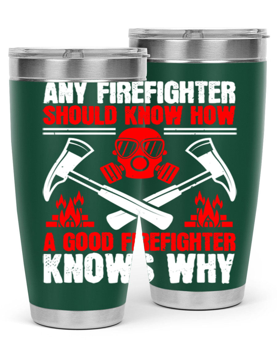 Any Firefighter Tumbler, double wall vacuum stainless steel with copper lining, designed for hot and cold beverages.