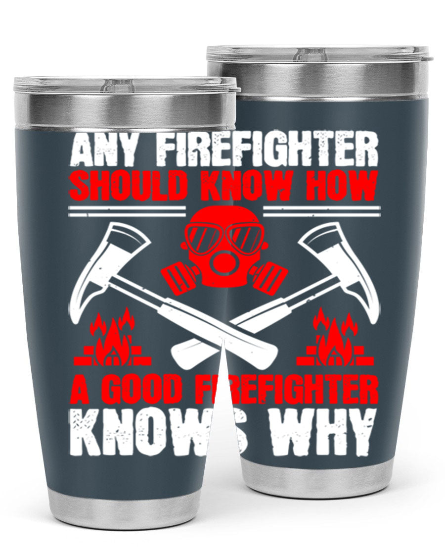 Any Firefighter Tumbler, double wall vacuum stainless steel with copper lining, designed for hot and cold beverages.