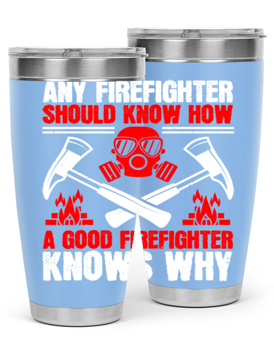 Any Firefighter Tumbler, double wall vacuum stainless steel with copper lining, designed for hot and cold beverages.