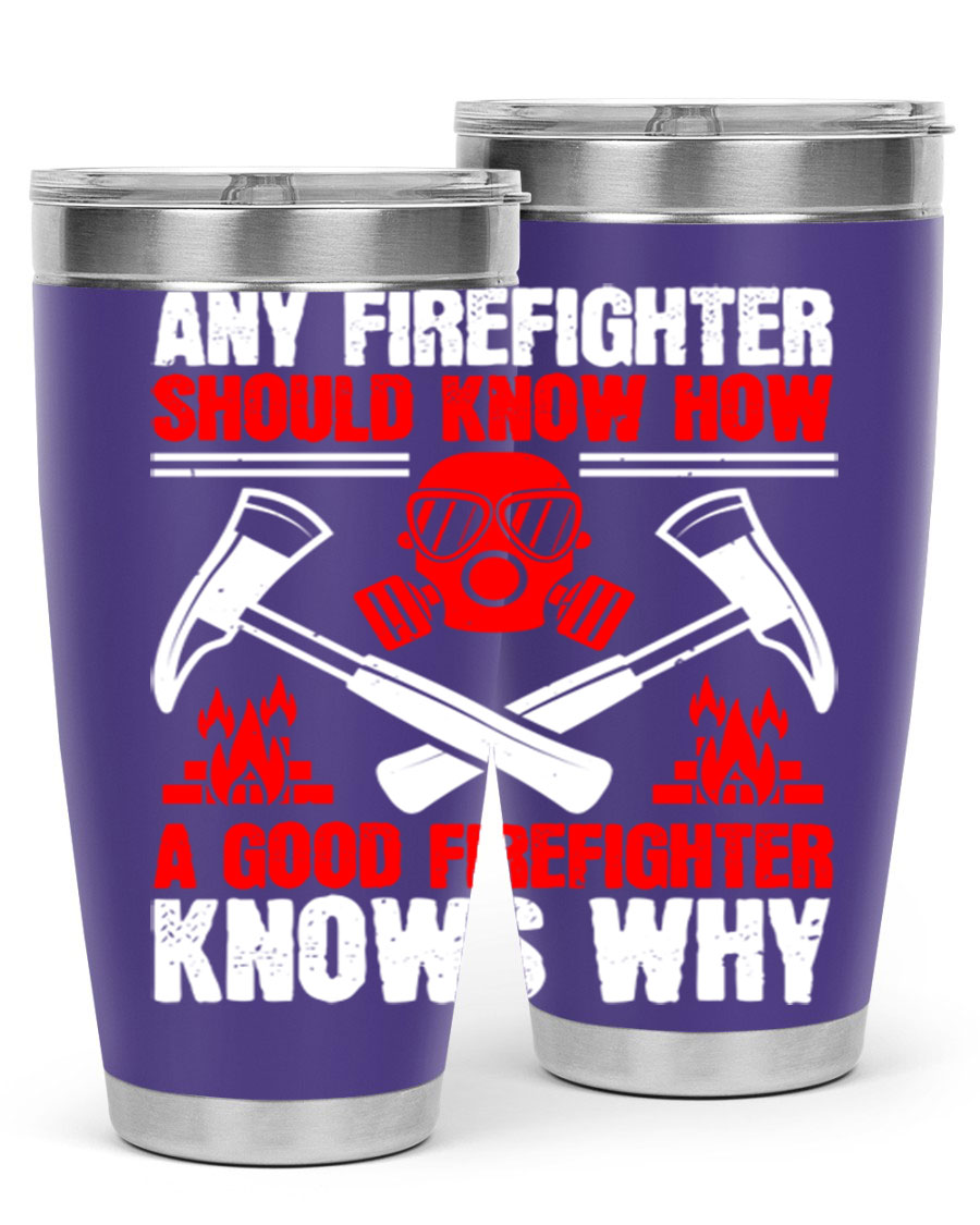 Any Firefighter Tumbler, double wall vacuum stainless steel with copper lining, designed for hot and cold beverages.
