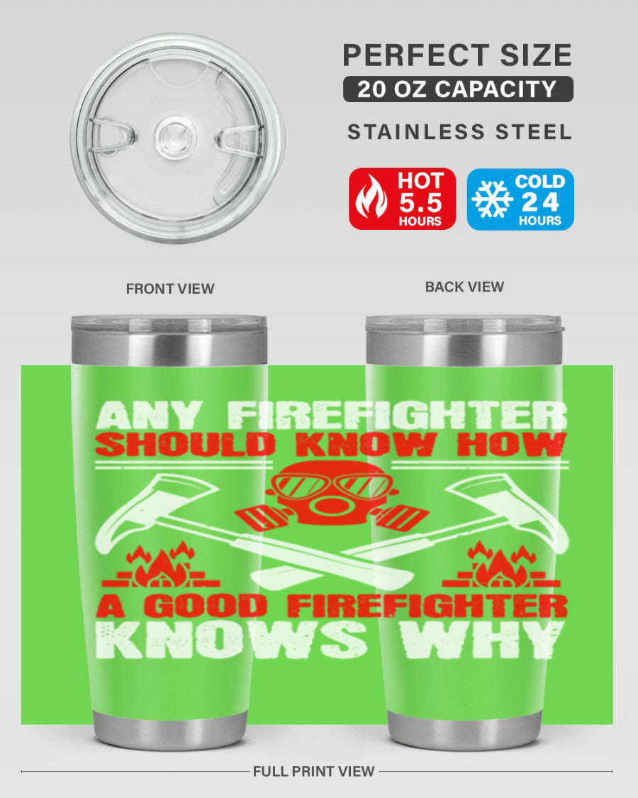 Any Firefighter Tumbler, double wall vacuum stainless steel with copper lining, designed for hot and cold beverages.