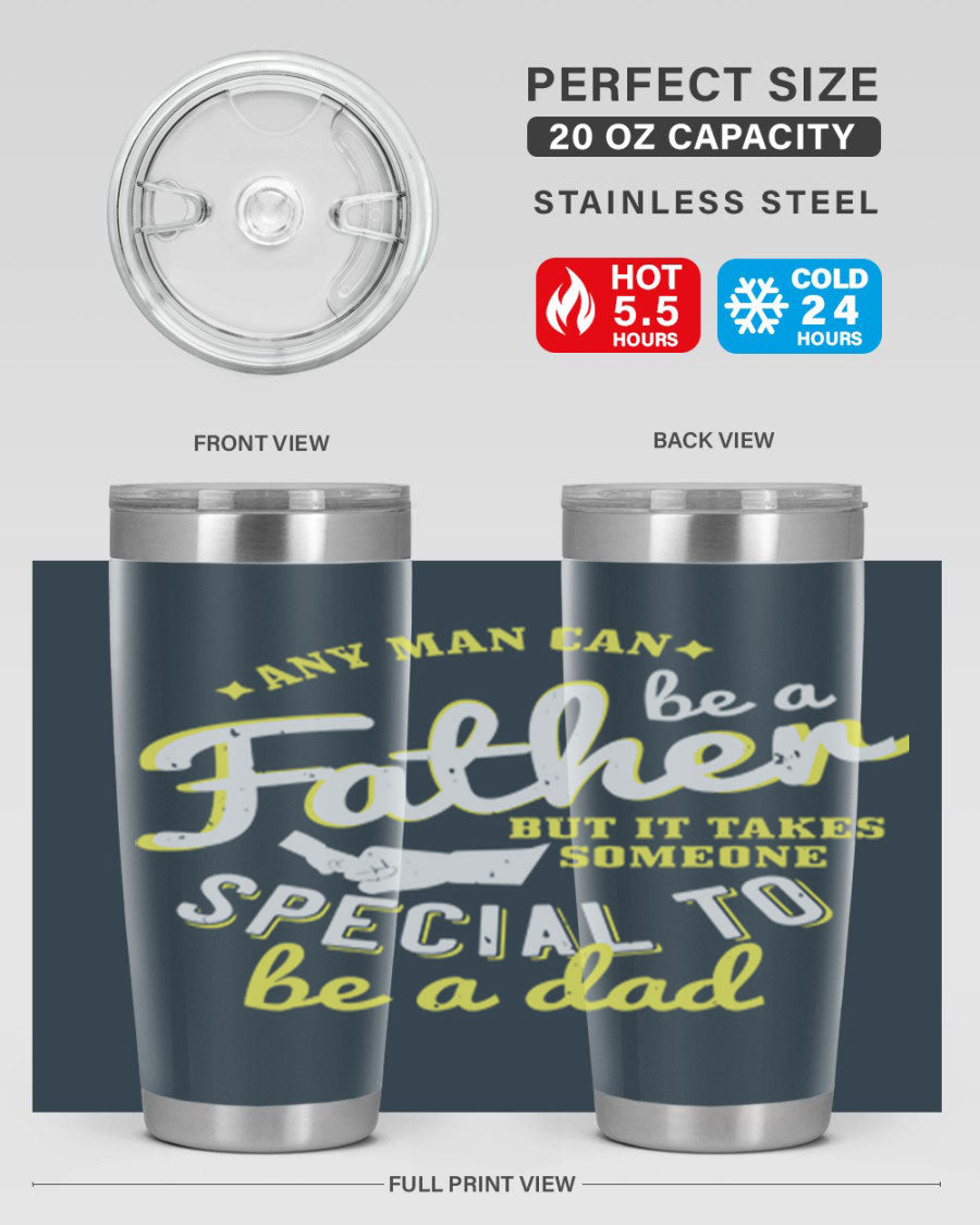 Any Man Can Be 257# Tumbler in stainless steel with a sleek design, perfect for hot and cold beverages.