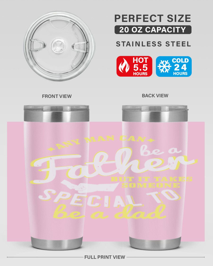 Any Man Can Be 257# Tumbler in stainless steel with a sleek design, perfect for hot and cold beverages.