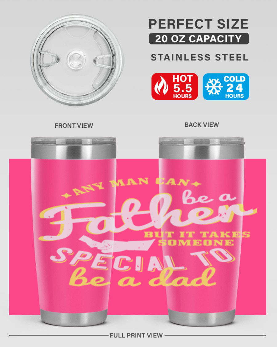 Any Man Can Be 257# Tumbler in stainless steel with a sleek design, perfect for hot and cold beverages.