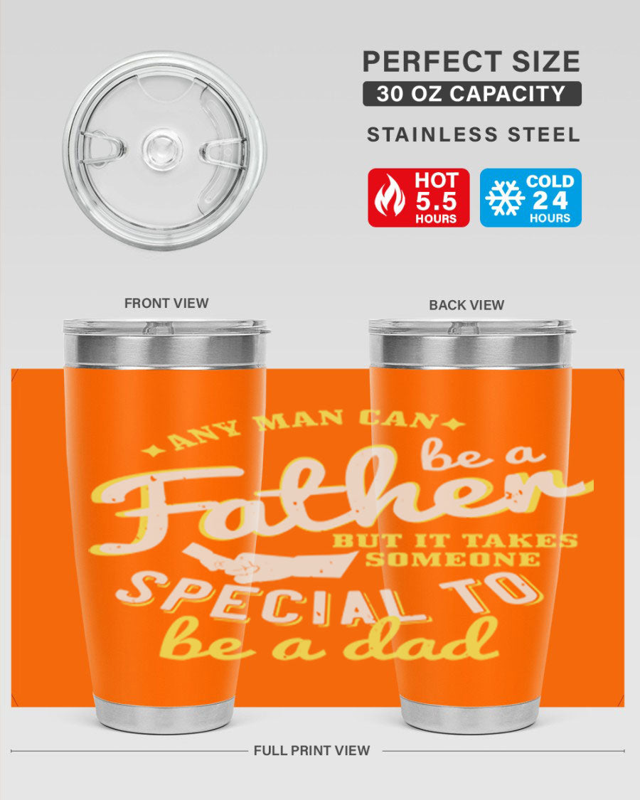 Any Man Can Be 257# Tumbler in stainless steel with a sleek design, perfect for hot and cold beverages.