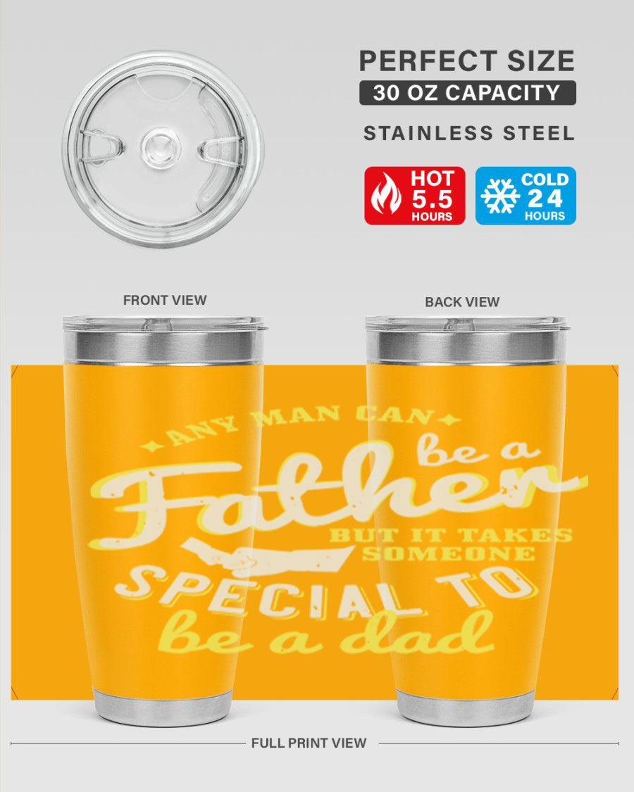 Any Man Can Be 257# Tumbler in stainless steel with a sleek design, perfect for hot and cold beverages.