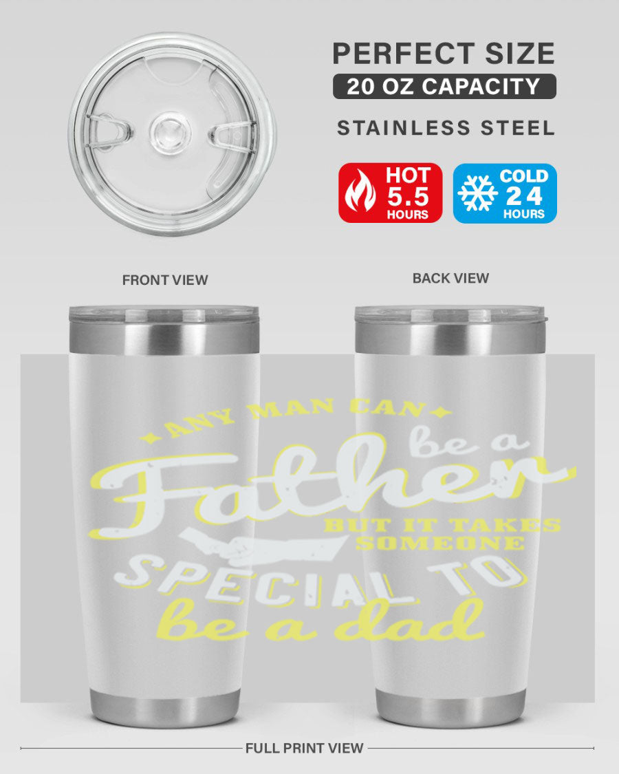 Any Man Can Be 257# Tumbler in stainless steel with a sleek design, perfect for hot and cold beverages.