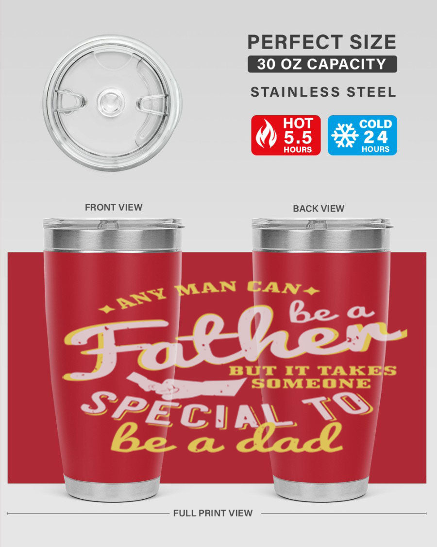 Any Man Can Be 257# Tumbler in stainless steel with a sleek design, perfect for hot and cold beverages.