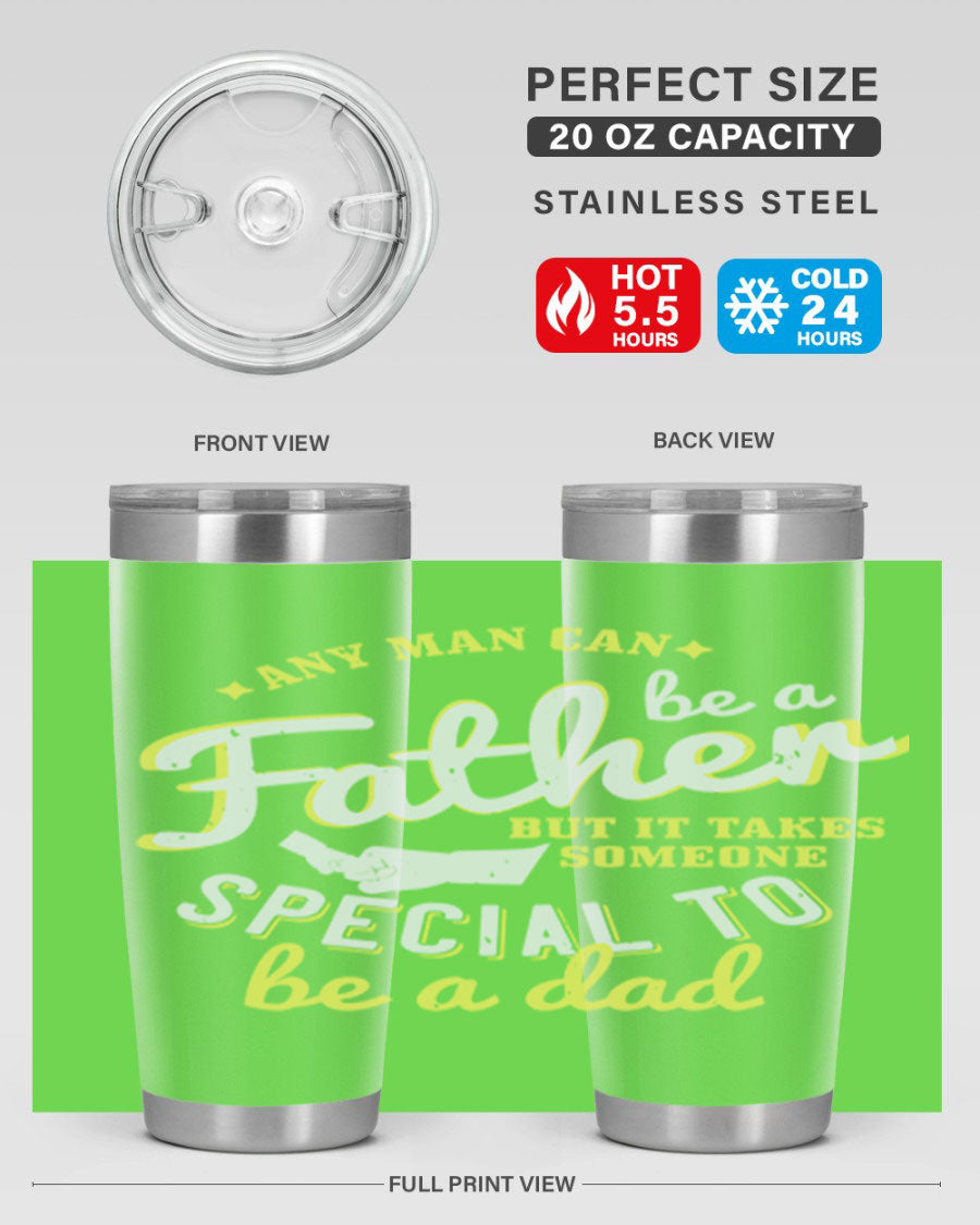 Any Man Can Be 257# Tumbler in stainless steel with a sleek design, perfect for hot and cold beverages.