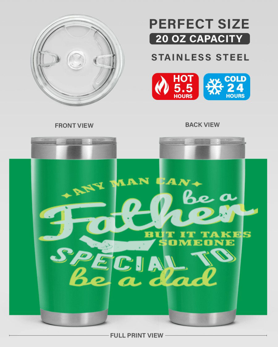 Any Man Can Be 257# Tumbler in stainless steel with a sleek design, perfect for hot and cold beverages.