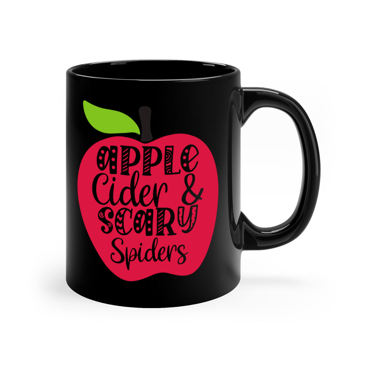 Apple Cider Scary Spiders Mug with colorful handle and glossy finish, perfect for fall beverages.