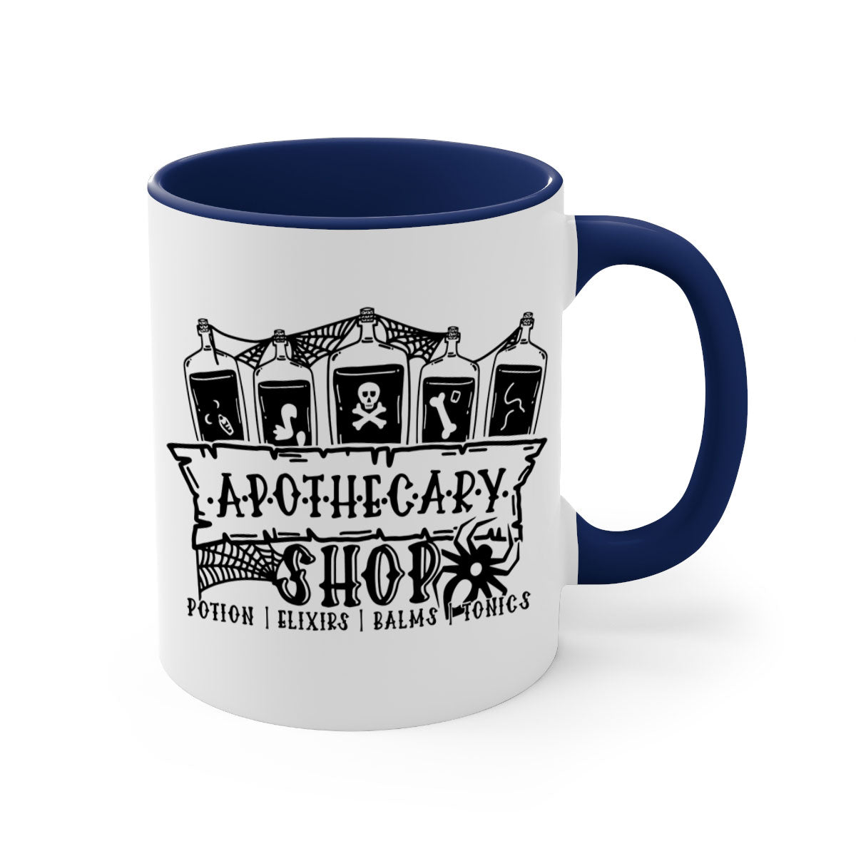 Apothecary Shop 94# Halloween Mug with a glossy finish, featuring a colored handle and interior, available in multiple colors.