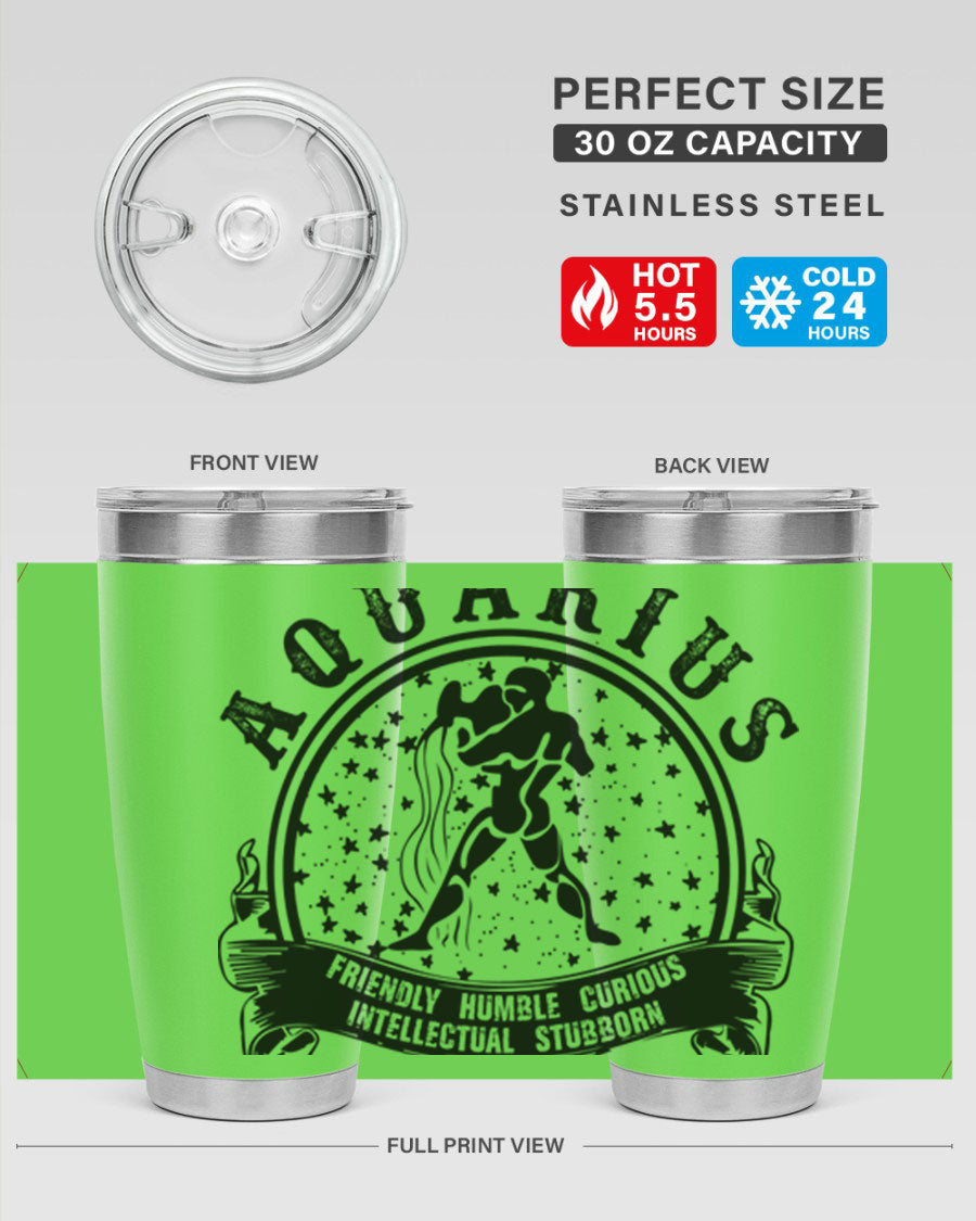 Aquarius 42# zodiac tumbler featuring a sleek stainless steel design with a vibrant zodiac print, perfect for hot and cold beverages.