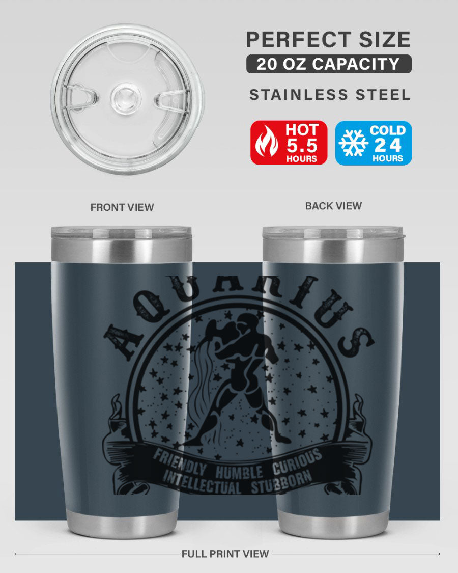 Aquarius 42# zodiac tumbler featuring a sleek stainless steel design with a vibrant zodiac print, perfect for hot and cold beverages.