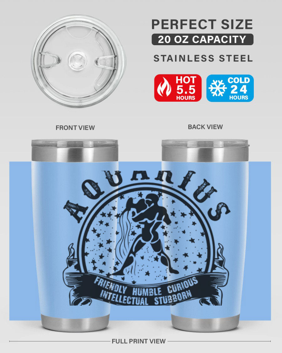 Aquarius 42# zodiac tumbler featuring a sleek stainless steel design with a vibrant zodiac print, perfect for hot and cold beverages.