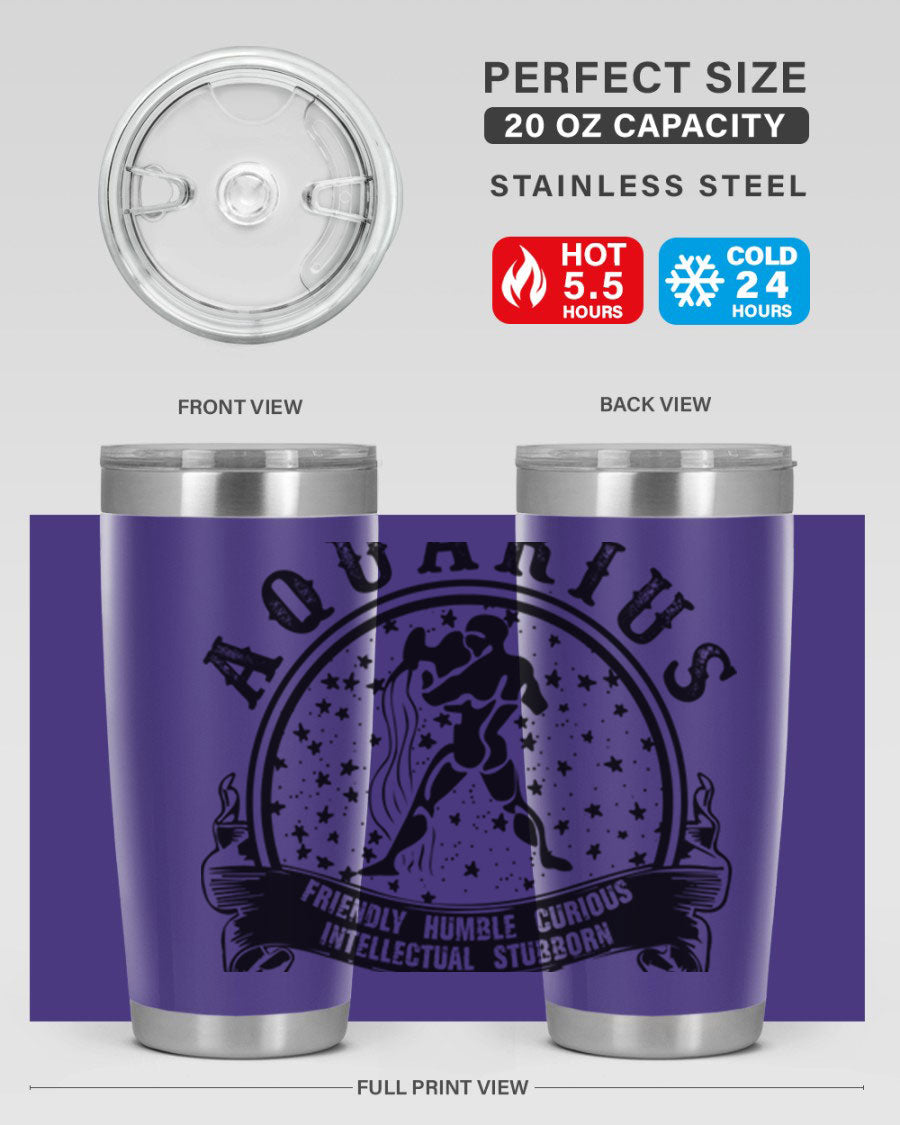 Aquarius 42# zodiac tumbler featuring a sleek stainless steel design with a vibrant zodiac print, perfect for hot and cold beverages.
