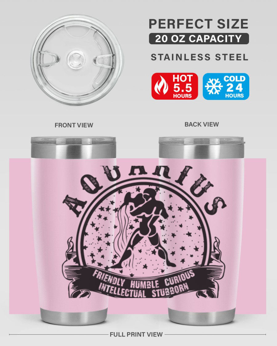 Aquarius 42# zodiac tumbler featuring a sleek stainless steel design with a vibrant zodiac print, perfect for hot and cold beverages.