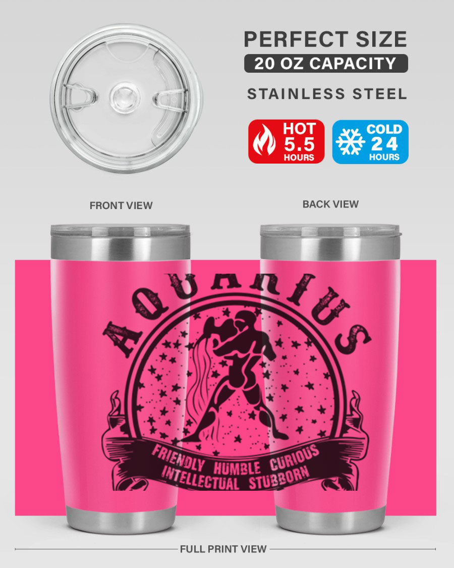 Aquarius 42# zodiac tumbler featuring a sleek stainless steel design with a vibrant zodiac print, perfect for hot and cold beverages.