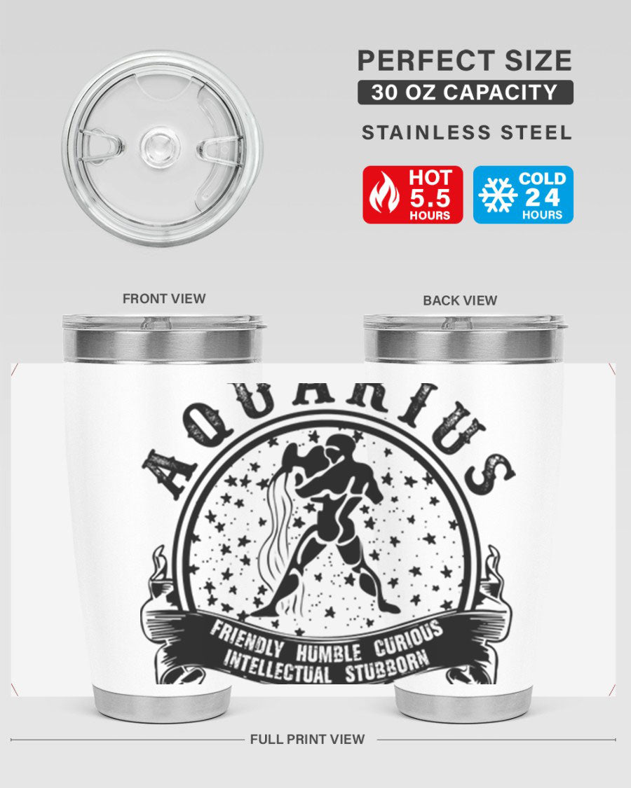 Aquarius 42# zodiac tumbler featuring a sleek stainless steel design with a vibrant zodiac print, perfect for hot and cold beverages.