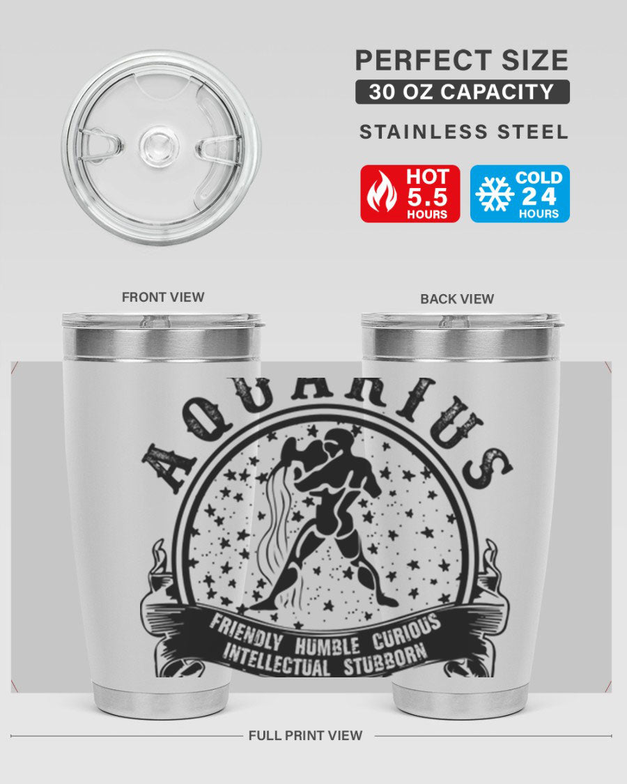 Aquarius 42# zodiac tumbler featuring a sleek stainless steel design with a vibrant zodiac print, perfect for hot and cold beverages.