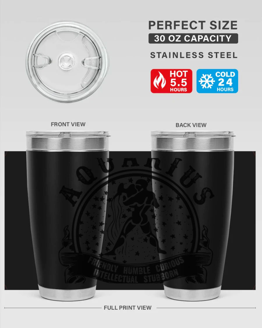 Aquarius 42# zodiac tumbler featuring a sleek stainless steel design with a vibrant zodiac print, perfect for hot and cold beverages.