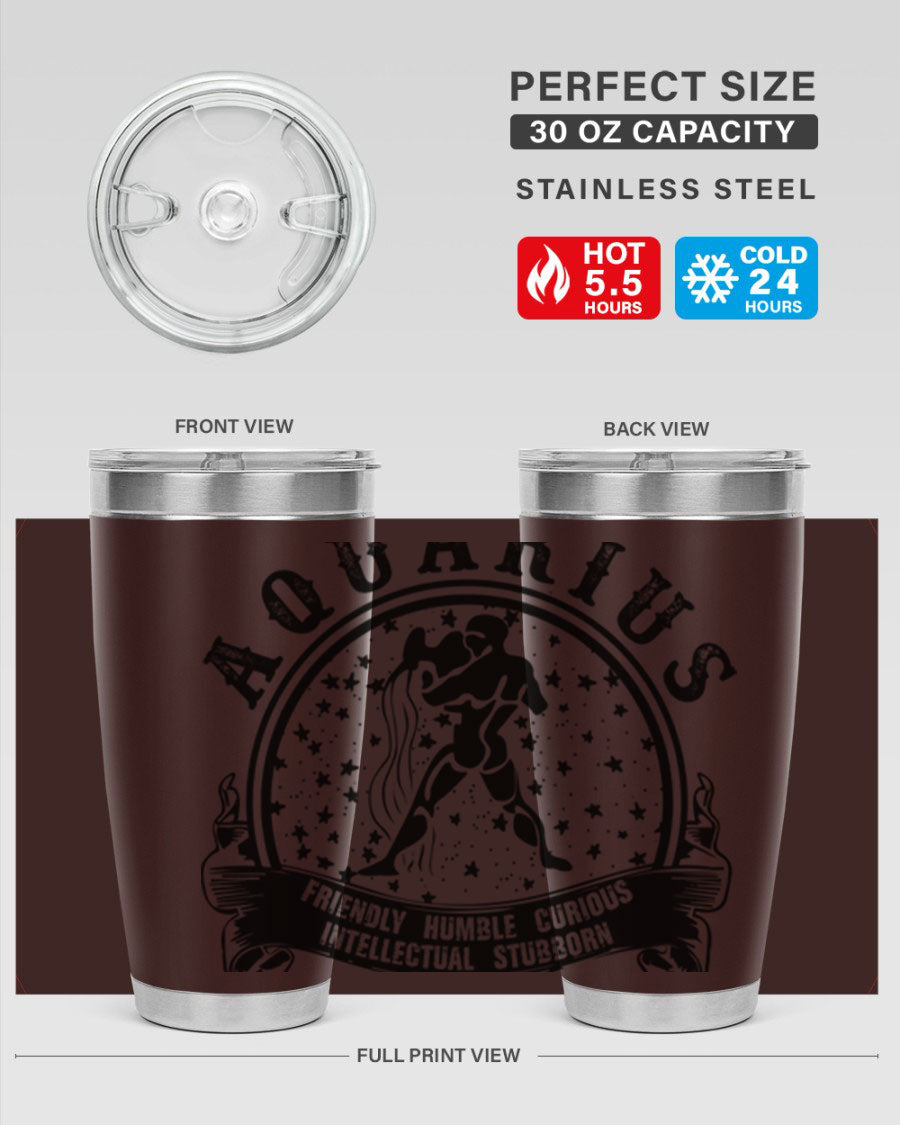 Aquarius 42# zodiac tumbler featuring a sleek stainless steel design with a vibrant zodiac print, perfect for hot and cold beverages.