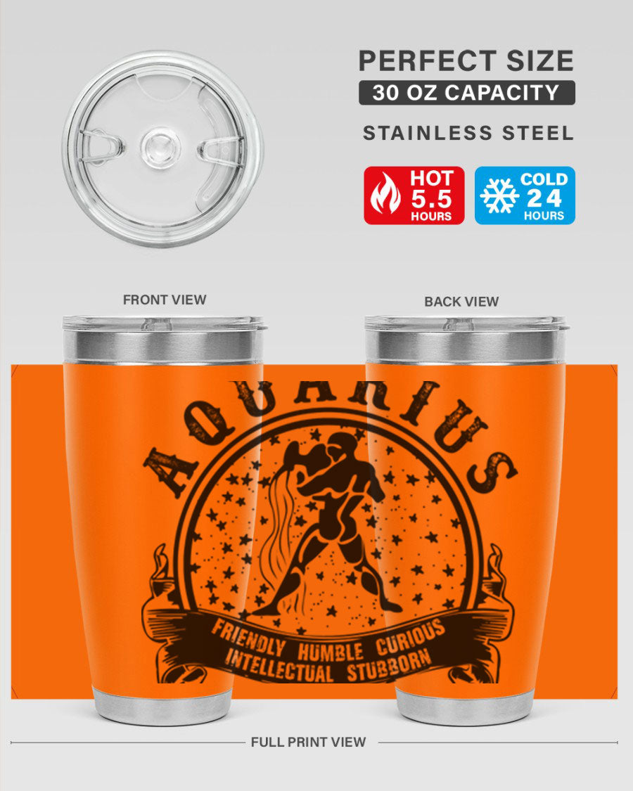 Aquarius 42# zodiac tumbler featuring a sleek stainless steel design with a vibrant zodiac print, perfect for hot and cold beverages.