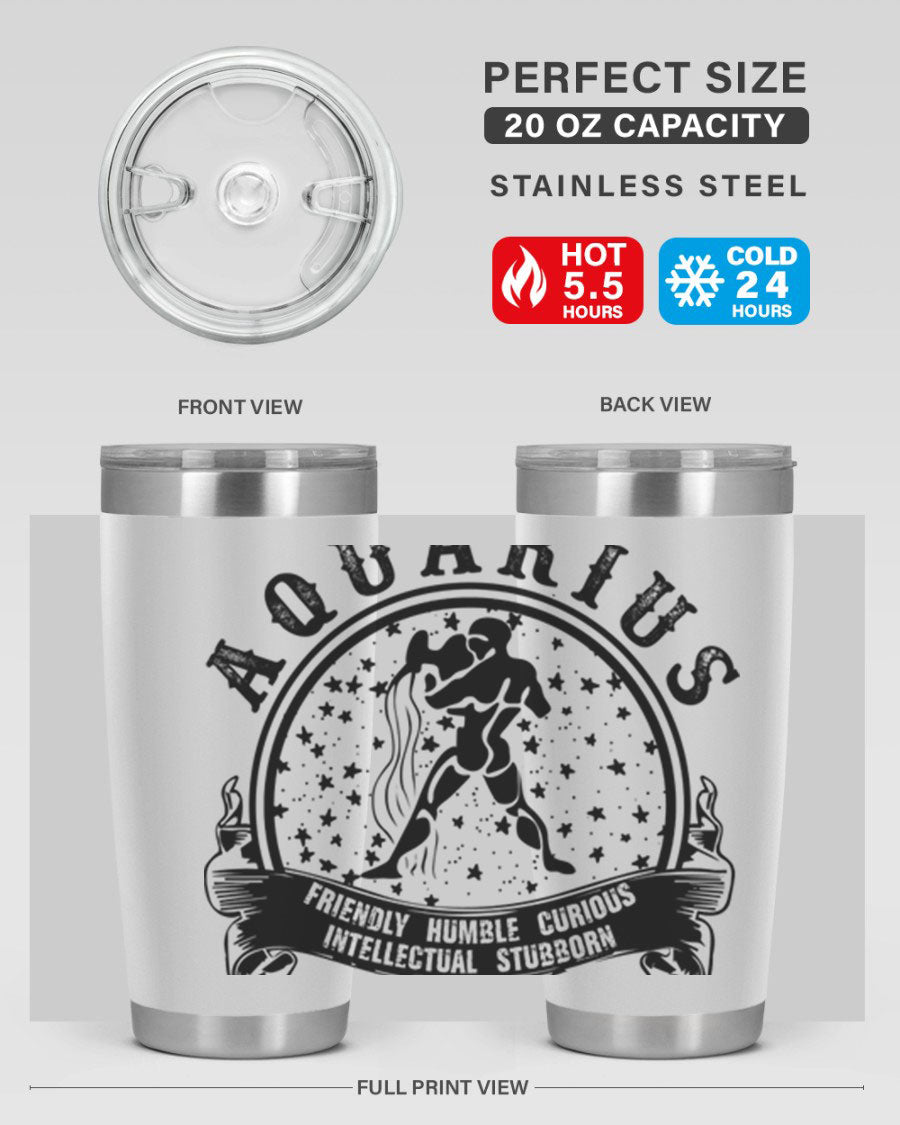 Aquarius 42# zodiac tumbler featuring a sleek stainless steel design with a vibrant zodiac print, perfect for hot and cold beverages.