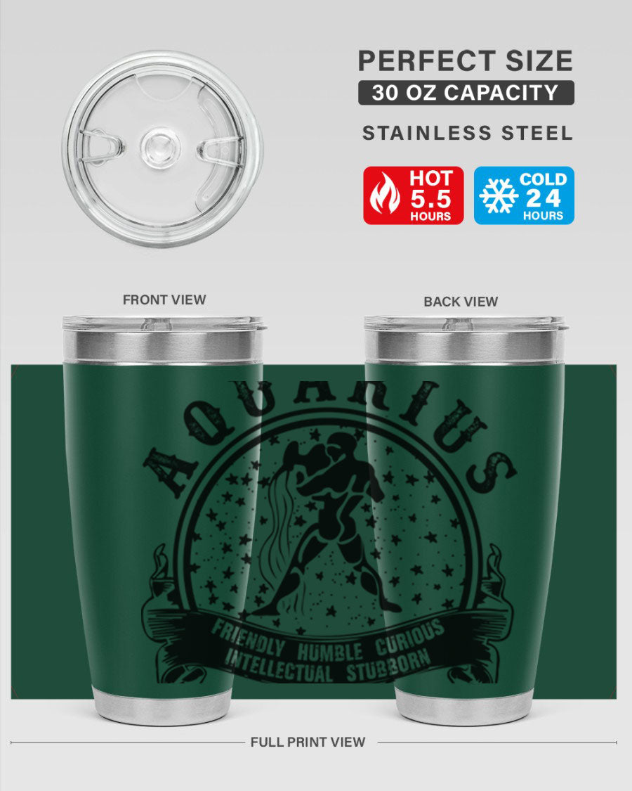 Aquarius 42# zodiac tumbler featuring a sleek stainless steel design with a vibrant zodiac print, perfect for hot and cold beverages.