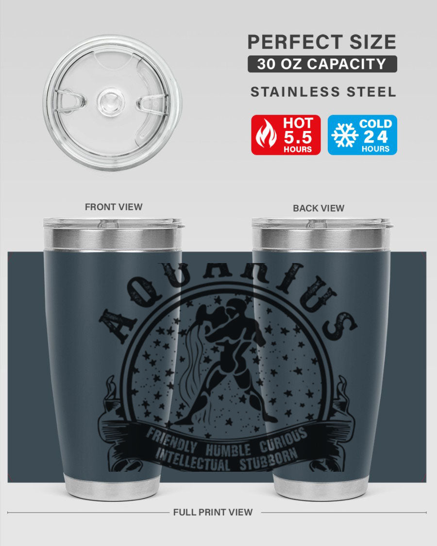 Aquarius 42# zodiac tumbler featuring a sleek stainless steel design with a vibrant zodiac print, perfect for hot and cold beverages.