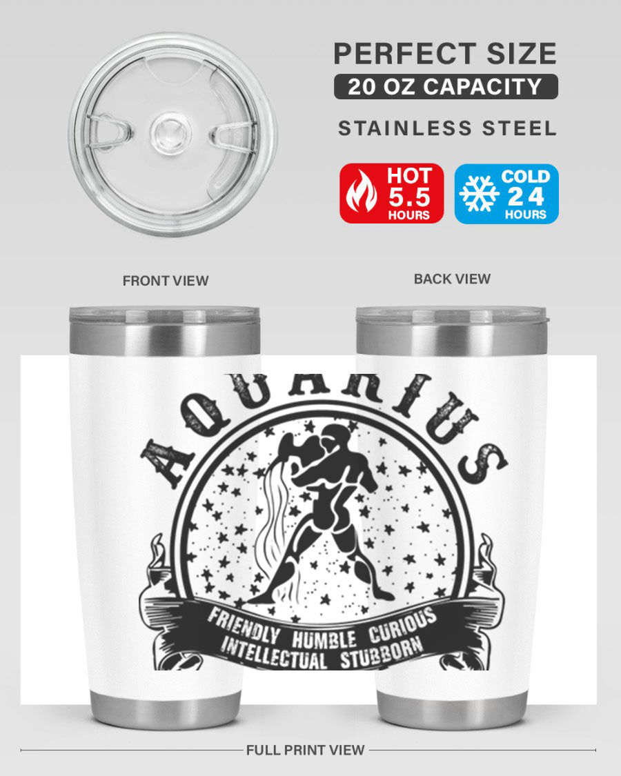 Aquarius 42# zodiac tumbler featuring a sleek stainless steel design with a vibrant zodiac print, perfect for hot and cold beverages.