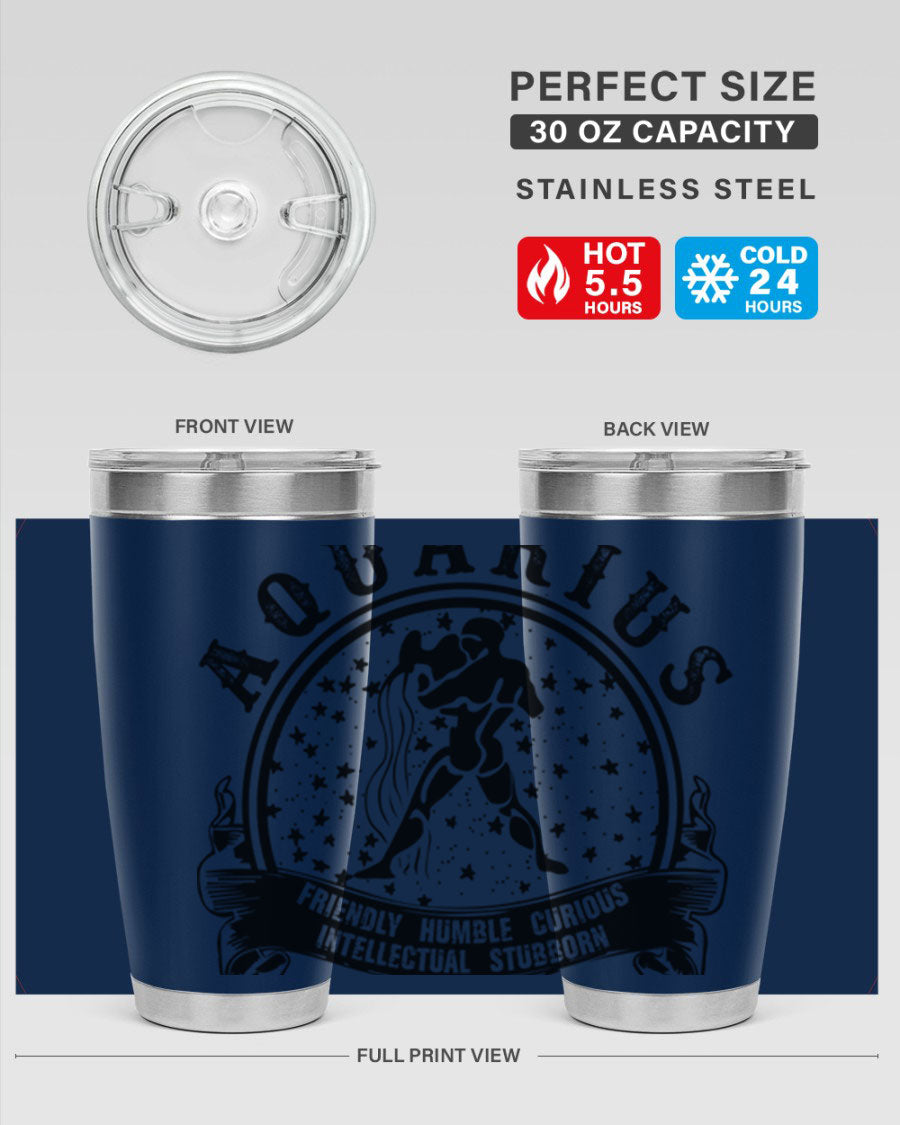 Aquarius 42# zodiac tumbler featuring a sleek stainless steel design with a vibrant zodiac print, perfect for hot and cold beverages.