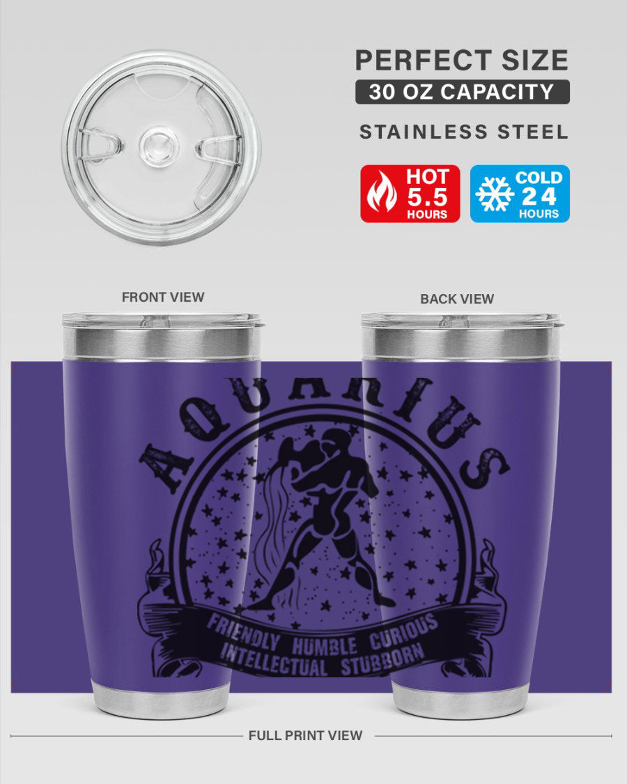 Aquarius 42# zodiac tumbler featuring a sleek stainless steel design with a vibrant zodiac print, perfect for hot and cold beverages.