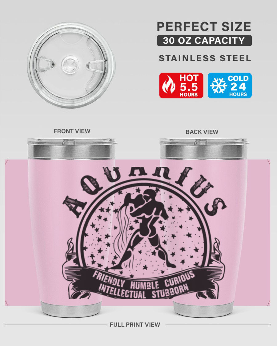 Aquarius 42# zodiac tumbler featuring a sleek stainless steel design with a vibrant zodiac print, perfect for hot and cold beverages.