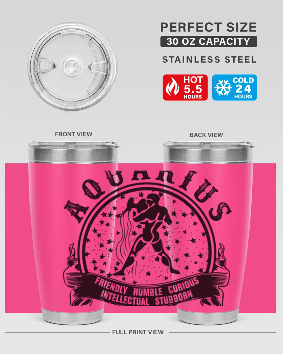 Aquarius 42# zodiac tumbler featuring a sleek stainless steel design with a vibrant zodiac print, perfect for hot and cold beverages.